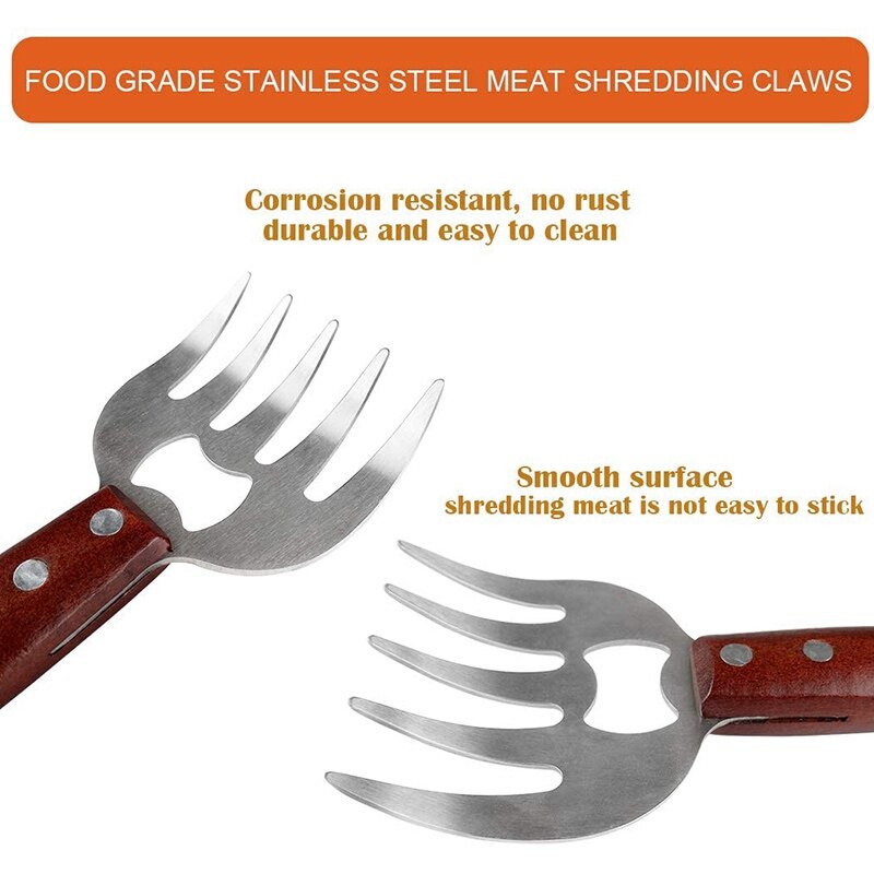 Fleisch Schreddern Krallen rostfrei Stahl gezogen Schweinefleisch Aktenvernichter Fleisch Schneidemaschine Pro BBQ lang Holz handhaben (2 Stck)