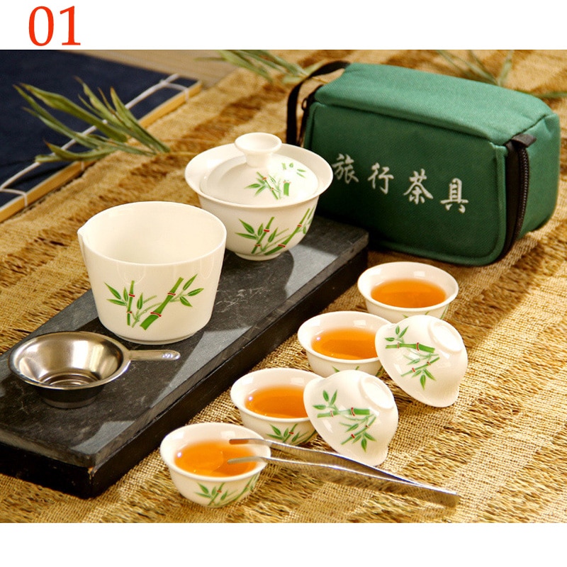 ANCHENG einstellen Chinesische Reise Kung Fu Tee-einstellen Keramik Tragbare Teetasse Porzellan Service Gaiwan Tee Tassen Becher Tee Zeremonie teekanne