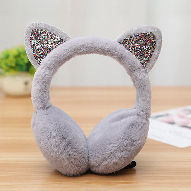 1 pc Frauen Mädchen Winter Warme Ohrenschützer Katze Ohren Katze Ohr Ohr Wärmer Außen Ohrenschützer Pailletten Ohrenschützer Flauschigen Earflap Stirnband