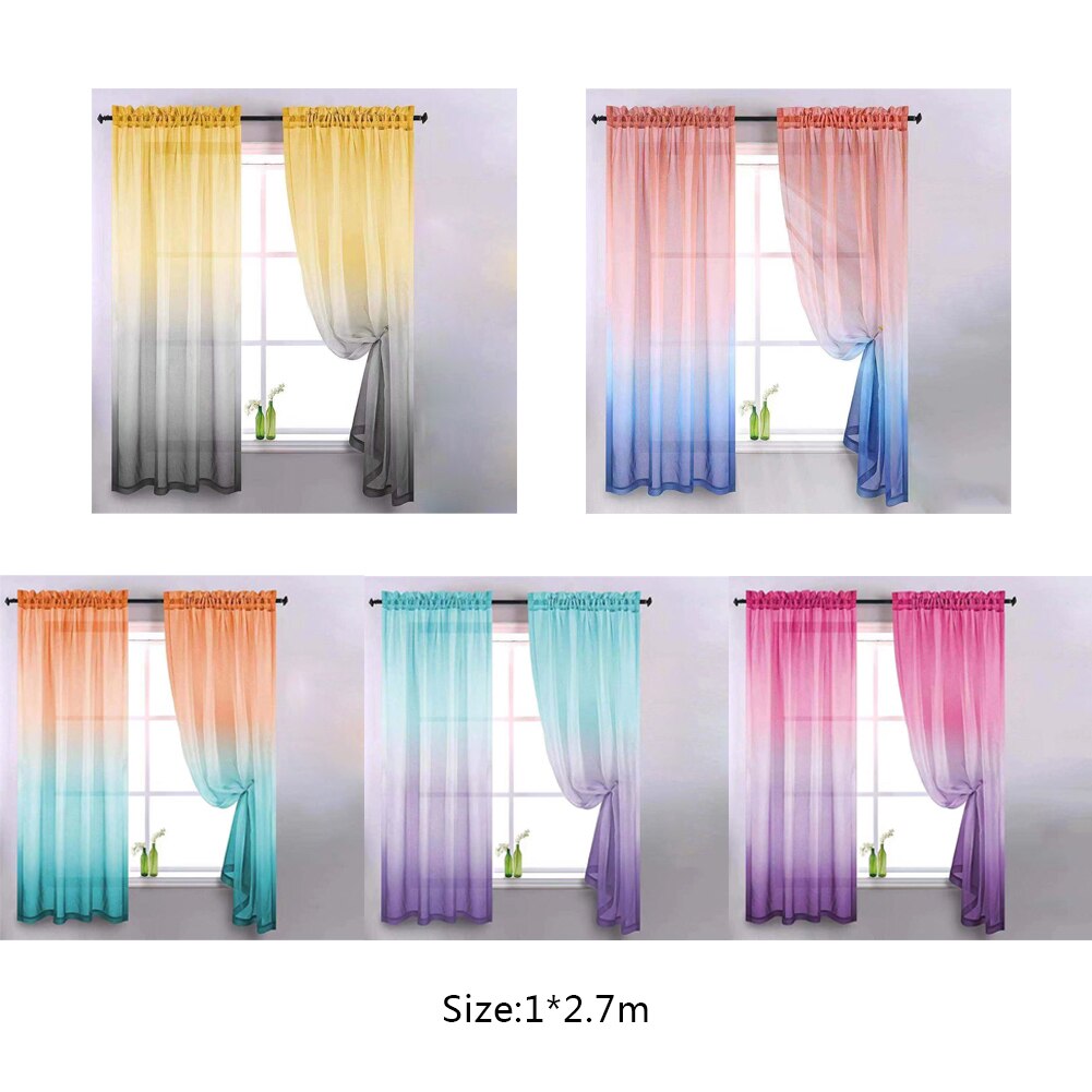Farbverlauf Tüll Fenster Vorhang 1PC Fenster Bildschirm Vorhang Wohnzimmer Dekoration Haushalt Farbverlauf Vorhang 1x 2,7 m