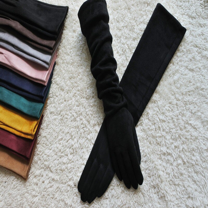 berühren Bildschirm Handschuhe Warme Handschuhe Winter Damen Handschuhe Wildleder Lange 50CM Arm Wildleder Touchscreen Dicke handschuhe