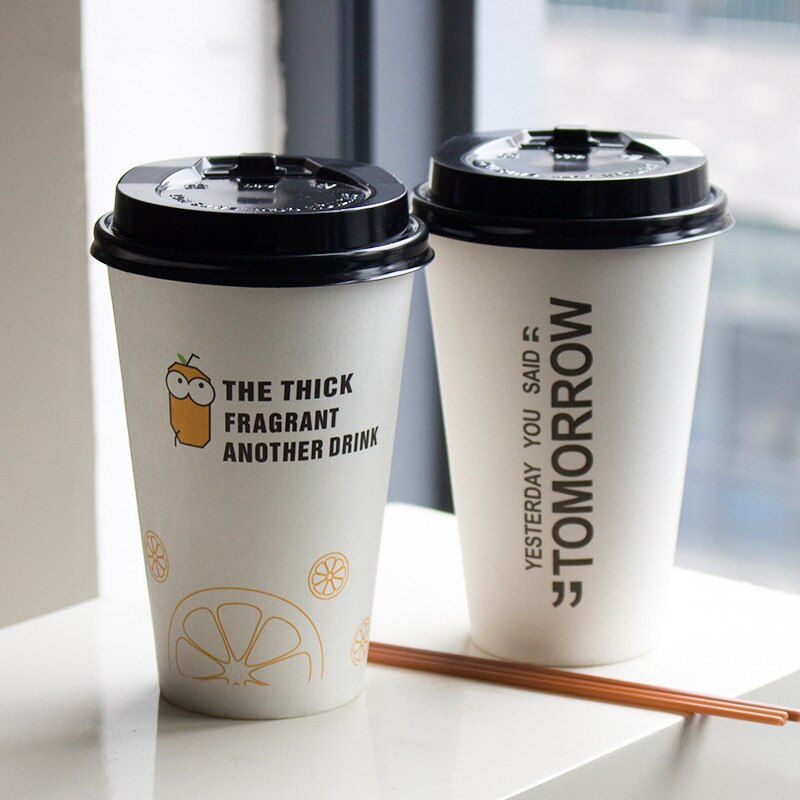 50 stücke weiß dicken kalten und heißes getränk papier tasse 300ml 400ml 500ml karton einweg kaffee milch Tee tasse wtih deckel