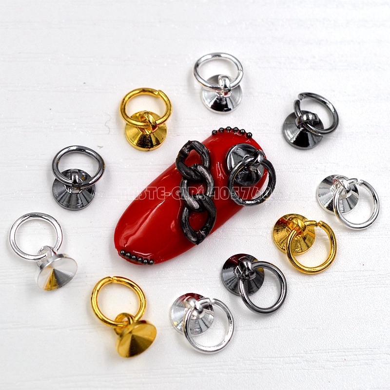40 stücke 3 Farben Gold Schwarz Silber Doorknots springen Ring Runde Kappe Abdeckung Metall Nailart Stollen Dekorationen Manikübetreffend DIY TIPPS