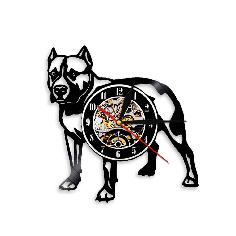 Pitbull Wanduhr Kreative Hund Rasse Pitbull Mama Vinyl aufzeichnen Wanduhr Jahrgang Uhr Dekor Amerikanischen Bully Mama Zauberstab Kunst
