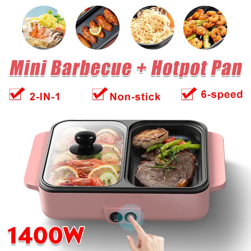 1400W 220V 2 in 1 Elektrische Kochtopf BBQ Grill Multifunktionale Elektro BBQ Grill Nicht Stock Platte Grill Pfanne Heißer Topf