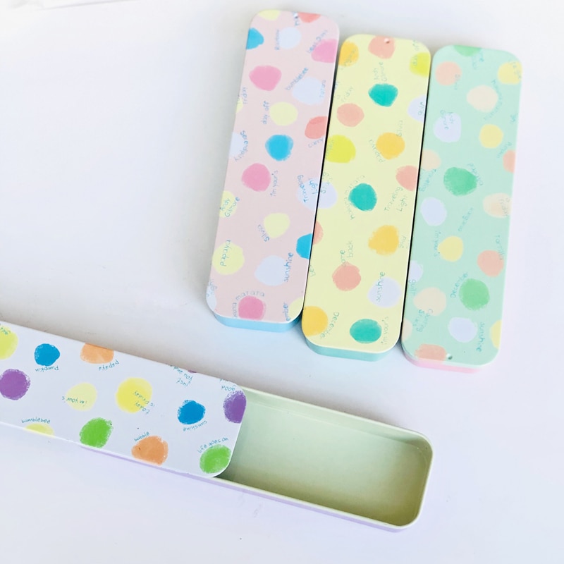 1PC Süßigkeiten Tupfen Metall drücken Bleistift fallen Schule Bürobedarf Lagerung Schreibwaren freundlicher