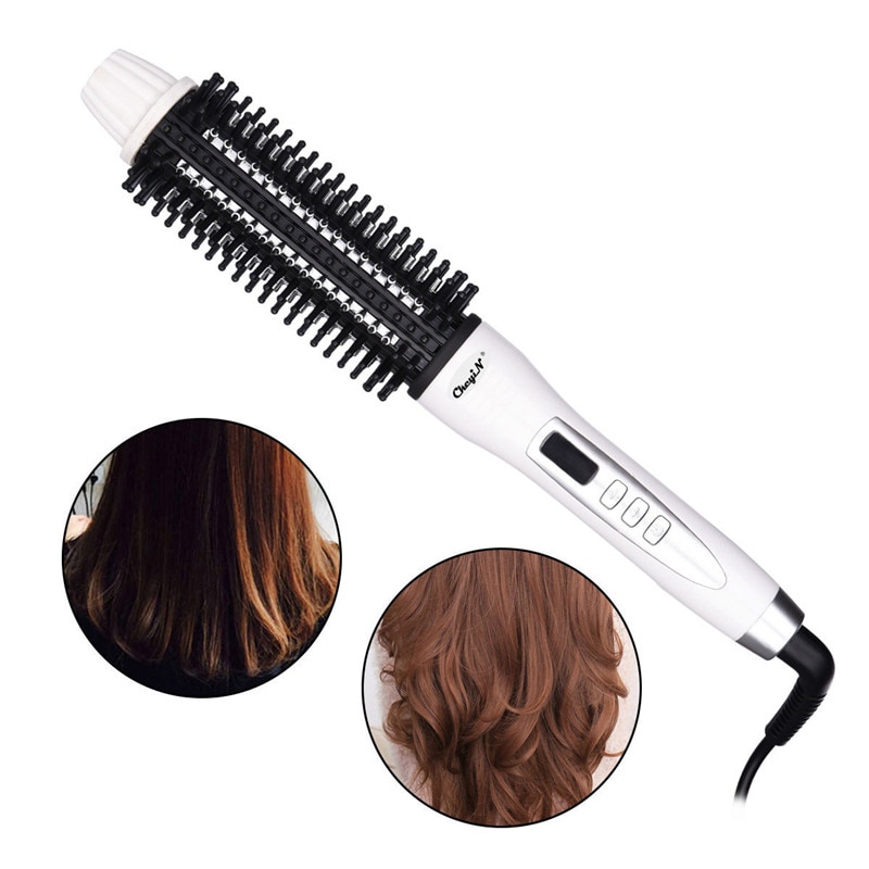 Haar Trockner Pinsel 2 in 1 LED Haarglätter Curler Kamm Elektrische Fön Heiße Luft Pinsel Gebläse Rolle styler30