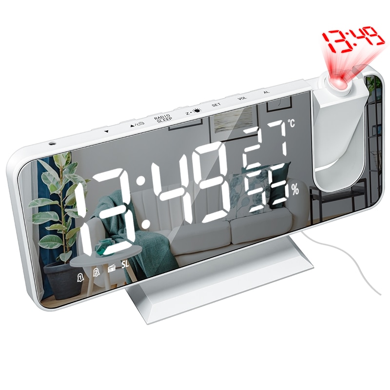 Digitale Projektion Wecker mit FM Radio Clever Heimat Schlafzimmer Nacht Uhr Projektor LED Elektronische Schreibtisch Wecker Stelligen