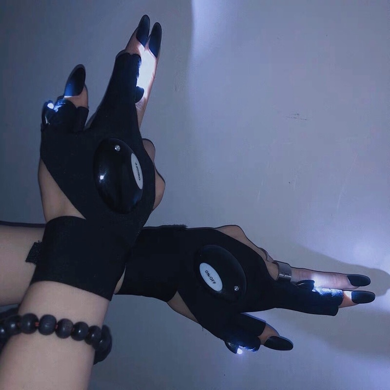 Paare Japanischen Harajuku Koreanische LED Licht Handschuhe Streetwear Frauen Punk gotisch Stil halb-Finger Hülse Finger Abdeckung