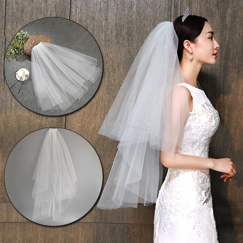 60-80cm Zwei Schicht Kurze Tüll Hochzeit Schleier Mit Kamm Braut Weißen Schleier Hochzeit Party Elegante Zubehör