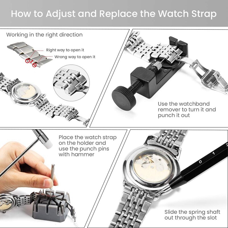 153 Stck Uhr Reparatur Bausatz Professionelle Frühling Bar Werkzeug einstellen, Uhr Batterie Ersatz Werkzeug Bausatz, uhr Band Verknüpfung Stift Werkzeug einstellen
