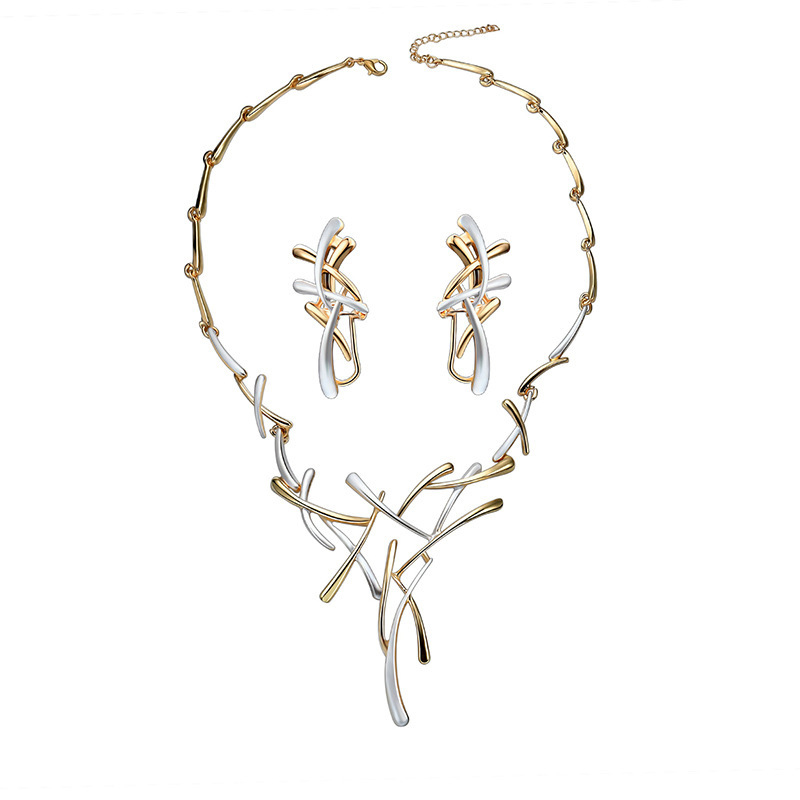 Frauen Zwei-Tonne Quer Gold & Silber Farbe Kreuz Halskette Ohrringe Schmuck einstellen Künstlerische Luxuriöse Charme Frau schmuck