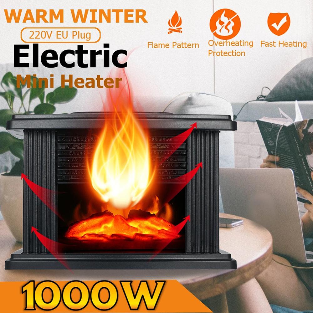 Hause Wärmer 1000W Elektrische Heizung Tragbare Mini schnell Heizung Flamme Warme Luft Fan Büro Zimmer Heizung EU Stecker