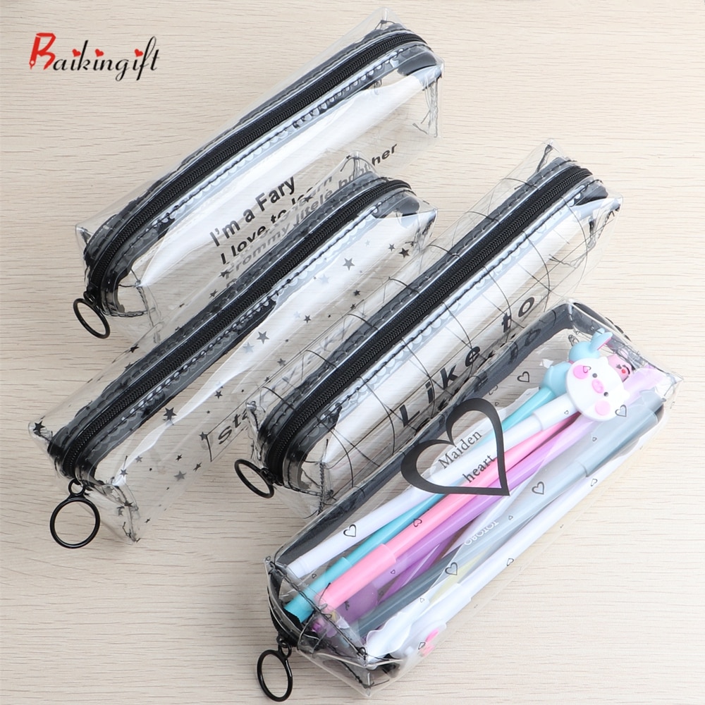 1 teile/los transparent knapp Sterne Herz Schule Bleistift fallen Große Kapazität bleistift Kasten Lagerung tasche Schreibwaren Schule Liefert