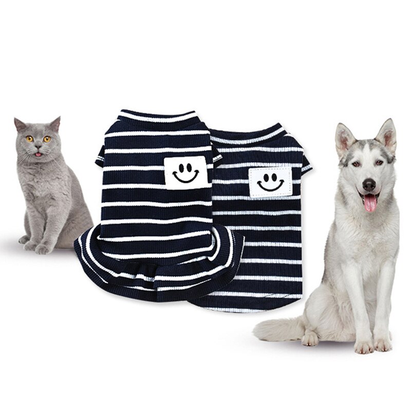 gestreift Haustier Hund Hemd Baumwolle Katze Weste T-Shirt Sommer Haustier Kleidung Hund Kleid Kleidung Französisch Bulldogge Welpen T-Shirt Frauen Hund dresse