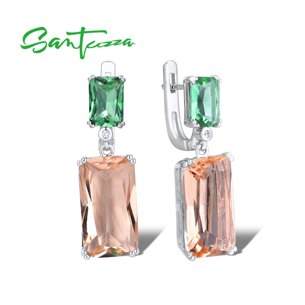 SANTUZZA Silber Ohrringe Für Frauen 925 Sterling Silber glänzend Grün Champagner Kristall Baumeln Ohrringe Modeschmuck