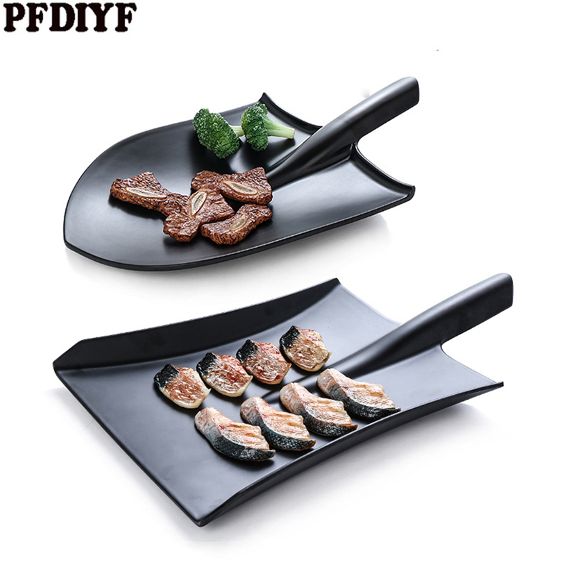 Schwarz Kreative Gericht Grill Persönlichkeit Schaufel Styling Nachahmung Porzellan Spezielle Restaurant Grill Platte Melamin Geschirr