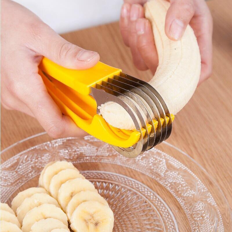 Edelstahl Banane Cutter Obst Gemüse Wurst Schneidemaschine Salat Eisbecher Werkzeuge Kochen Werkzeuge Küche Zubehör Spielereien