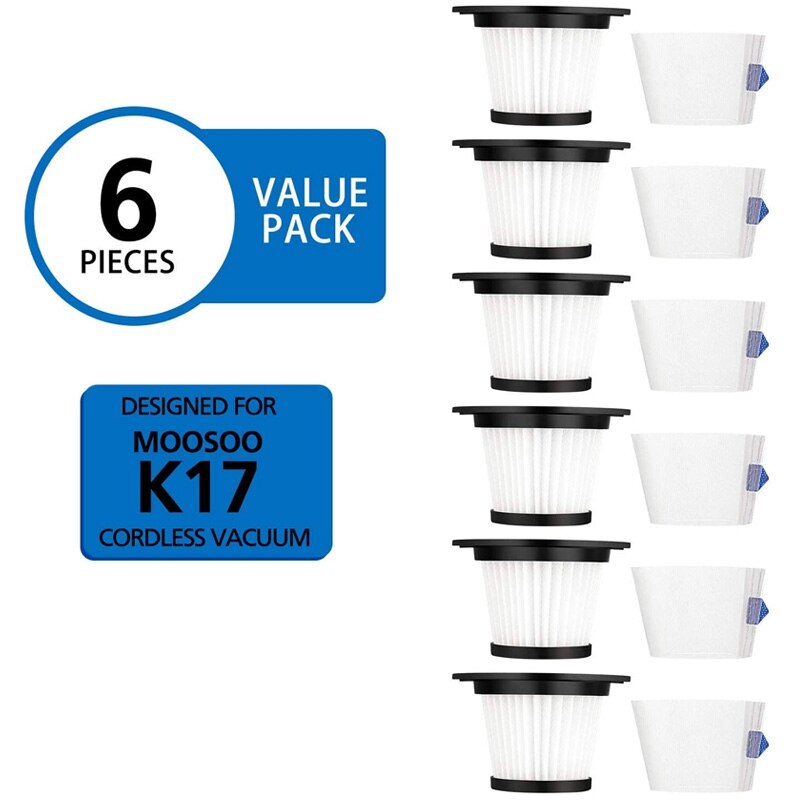 6 Pack Ersatz HEPA Filter Kompatibel für MOOSOO K17 kabellos Staubsauger Teile Zubehör