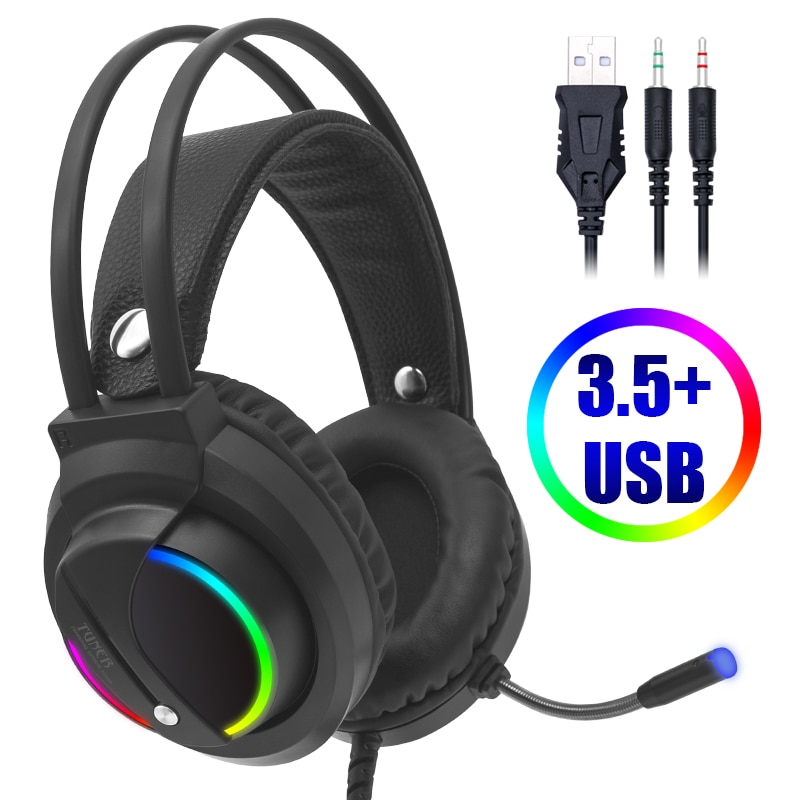 Spielen Kopfhörer 3,5mm Kopfhörer LED Licht Kopfhörer Stereo umgeben Gamer Headset mit Mikrofon für PC Computer Laptop 360