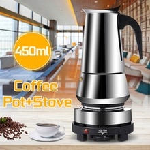 Tragbare Espresso Moka Latte Kaffee Hersteller Topf Edelstahl Kaffee Brauer Wasserkocher Elektrische Heizung Herde Kaffee Topf 450ML 9 tassen