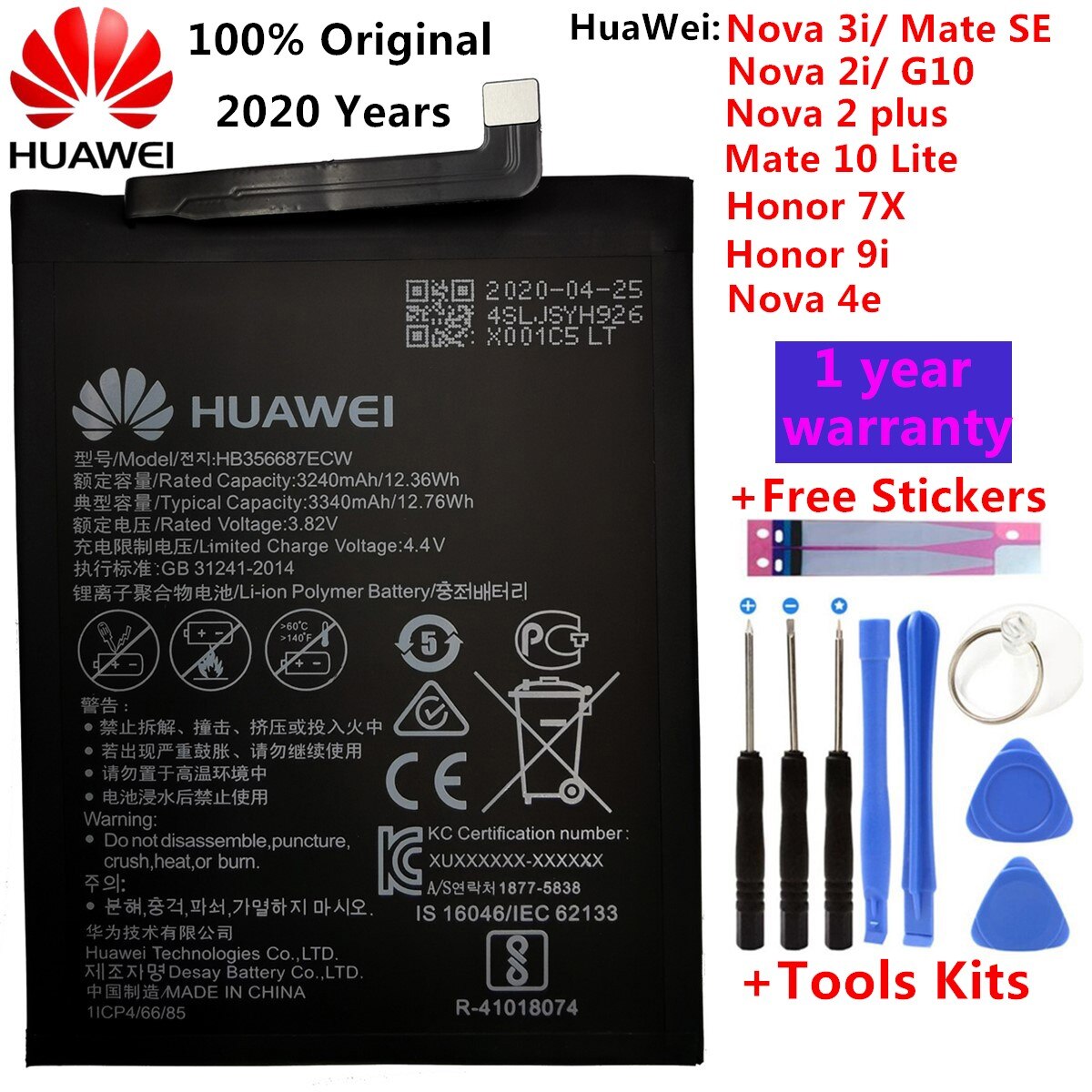 Original Batterie HB356687ECW Für Huawei Nova 2i 2S 2Plus 3i 4e Huawei P30 Lite Kamerad SE G10 Kamerad 10 Lite Ehre 7X Ehre 9i + Werkzeuge