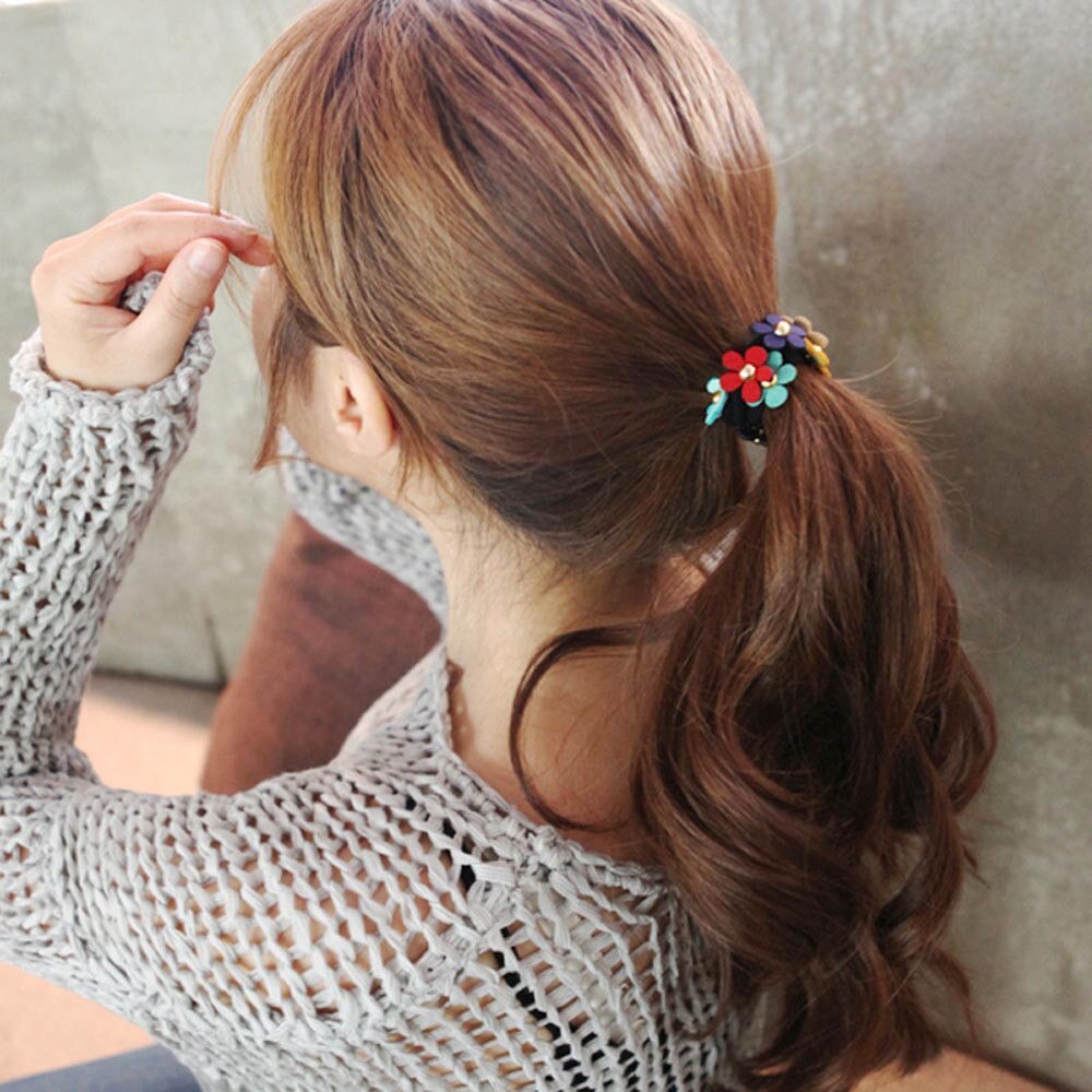 1PC Neue Blume mischen Süßigkeiten Farbe Nette Mädchen Elastische Haar Krawatten Band Seil Pferdeschwanz FD