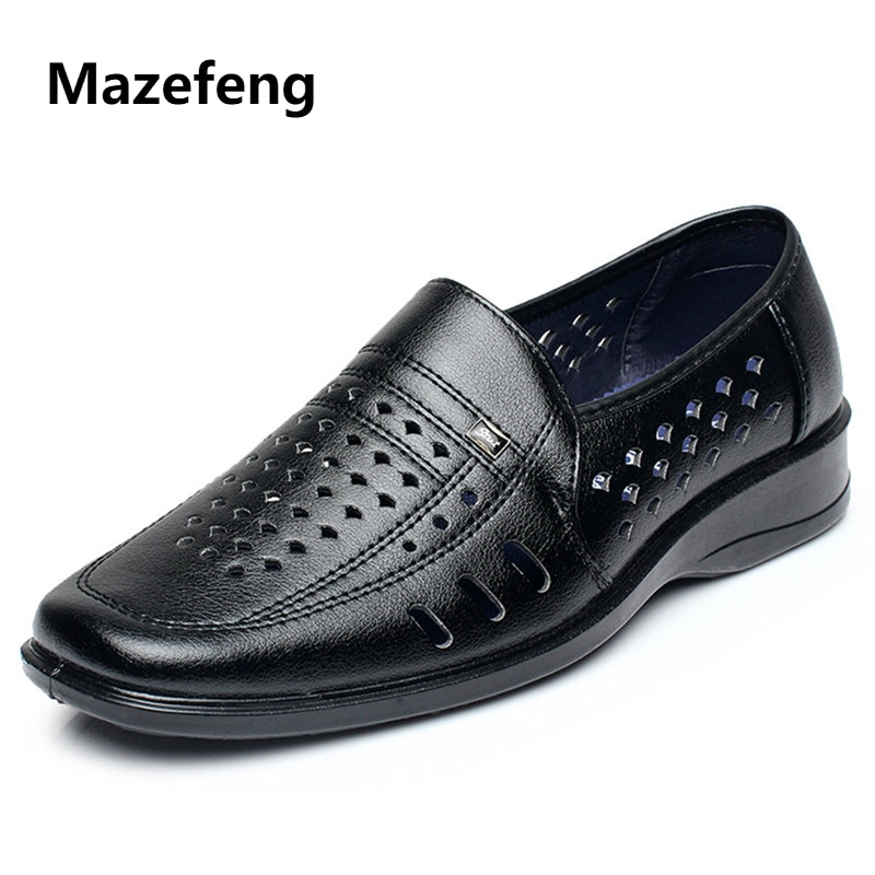 Mazefeng Sommer Männer Leder lässig Schuhe Solide Männer Höhlte Heraus Schuhe Atmungsaktive Tragen-Besteändig Männlichen Schuhe Unterhose-auf