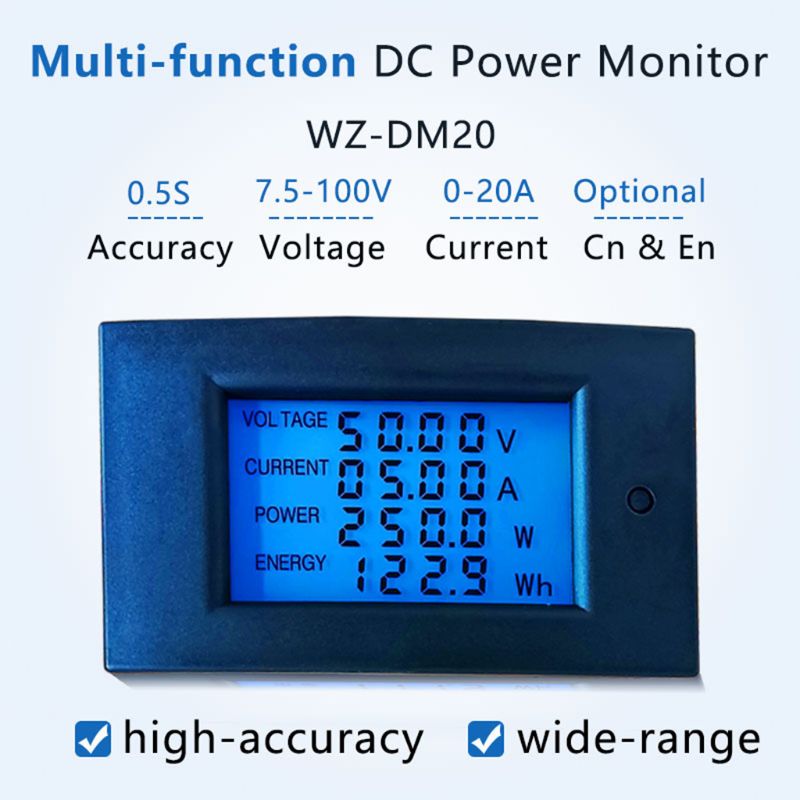 DC 7,5-100V 20A 2000W Energie Energie Meter Wattmeter Elektrische Tafel Messgerät Monitor Digital Anzeige Volt kwh Watt Ampere