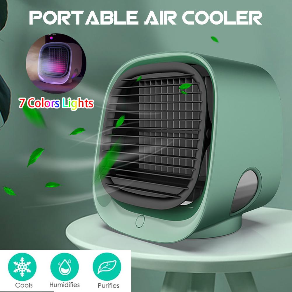 Mini Tragbare Klimaanlage 3 Farben Licht Klimaanlage Luftbefeuchter Luftreiniger USB Schreibtisch Luftkühler Lüfter mit Wasser Panzer Hause 5V