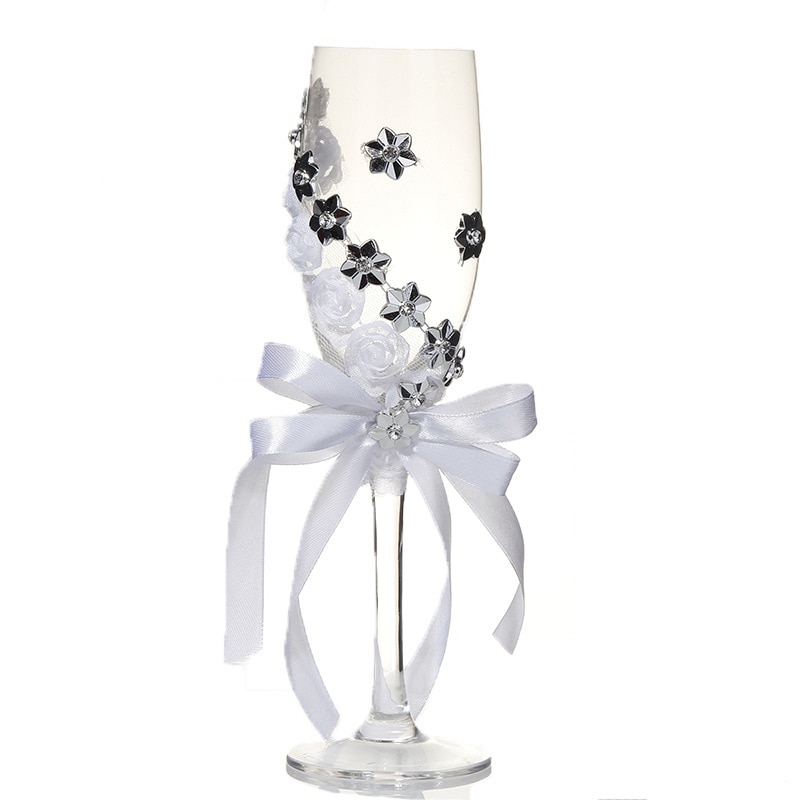 2Stck einstellen Hochzeit Glas Kreative Silber Blumen Kristall Hochzeit Champagner Gläser Becher Rotwein Glas Tasse Hochzeit Dekoration