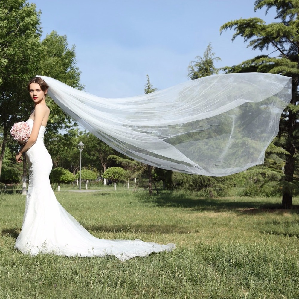 Elfenbein 1T Hochzeit Schleier 3M Breite Lange Tüll Braut Schleier Mit Kamm Weiß Braut Schleier Hochzeit Zubehör 2 Meter Länge