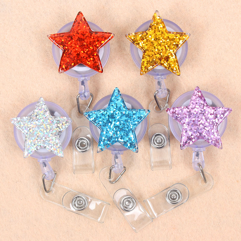 8 sterne glänzend Farben Farbe Pentagramm Versenkbare Kunststoff Abzeichen Halfter Spule Studenten Krankenschwester Ausstellung Enfermera Brust Name Karte