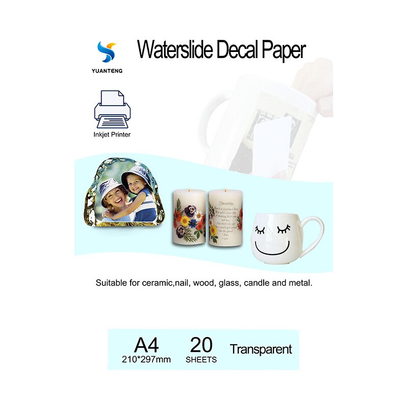 A4 Größe Inkjet Wasser Rutsche Aufkleber Papier Transparente Farbe Kunst Lieferant Druck Papel Transfer Papier Waterslide Aufkleber Papier 20 stücke