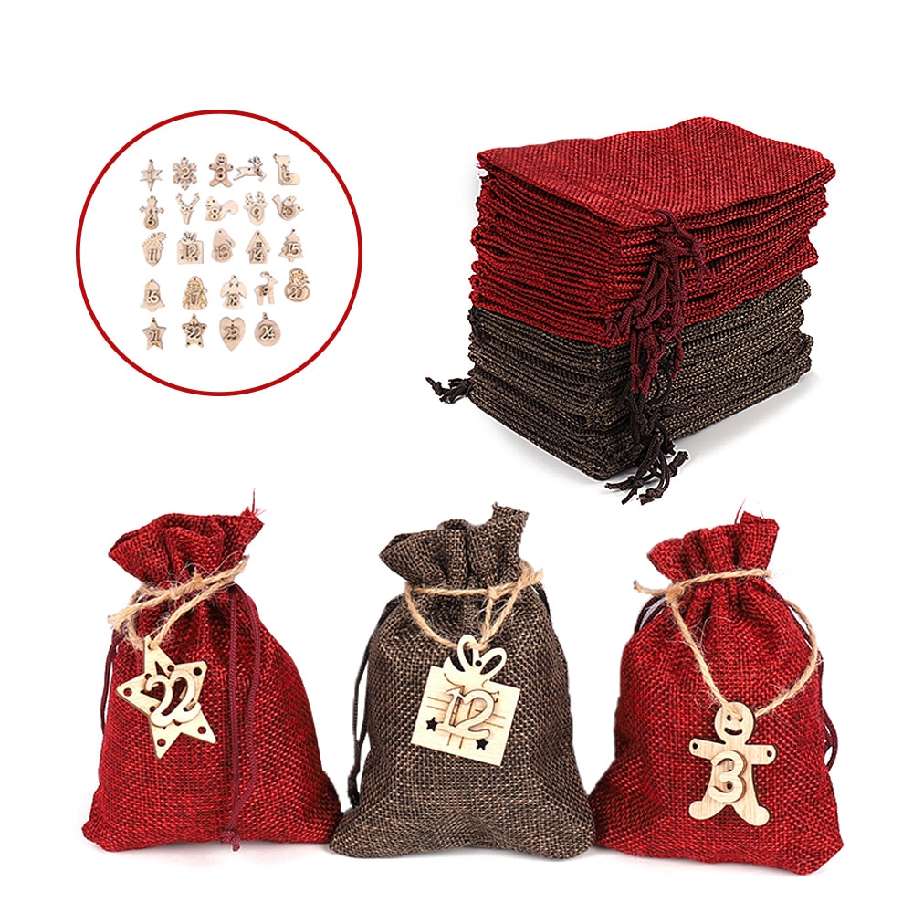 Weihnachten Kalender Tasche Umwelt-Freundliche 24 Advent Kalender Leinensack, Langlebig Hängen Kordelzug Tasche
