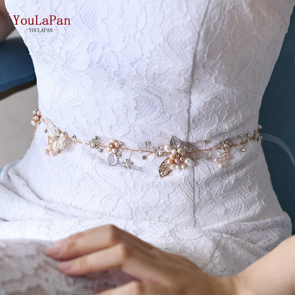 TOPQUEEN SH313 Rose Gold Diamant Kleid Gürtel Elegante Braut Gürtel für Frauen Kleid Gürtel Brautjungfer Gürtel für Kleider Bling Gürtel