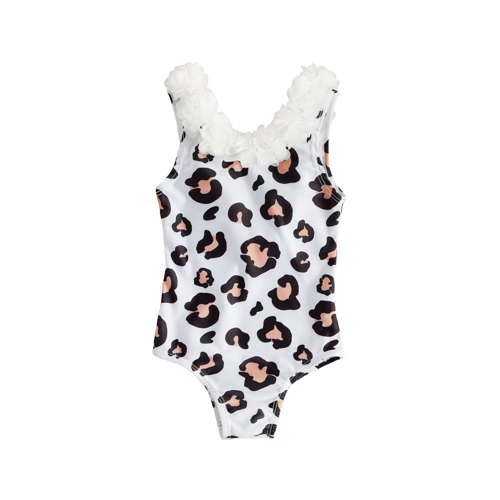 Neue Baby Bademode Baby Mädchen Einteiliges Leopard Badeanzug Blume Rundhals Ärmelloses Karosserie Bademode Badeanzug