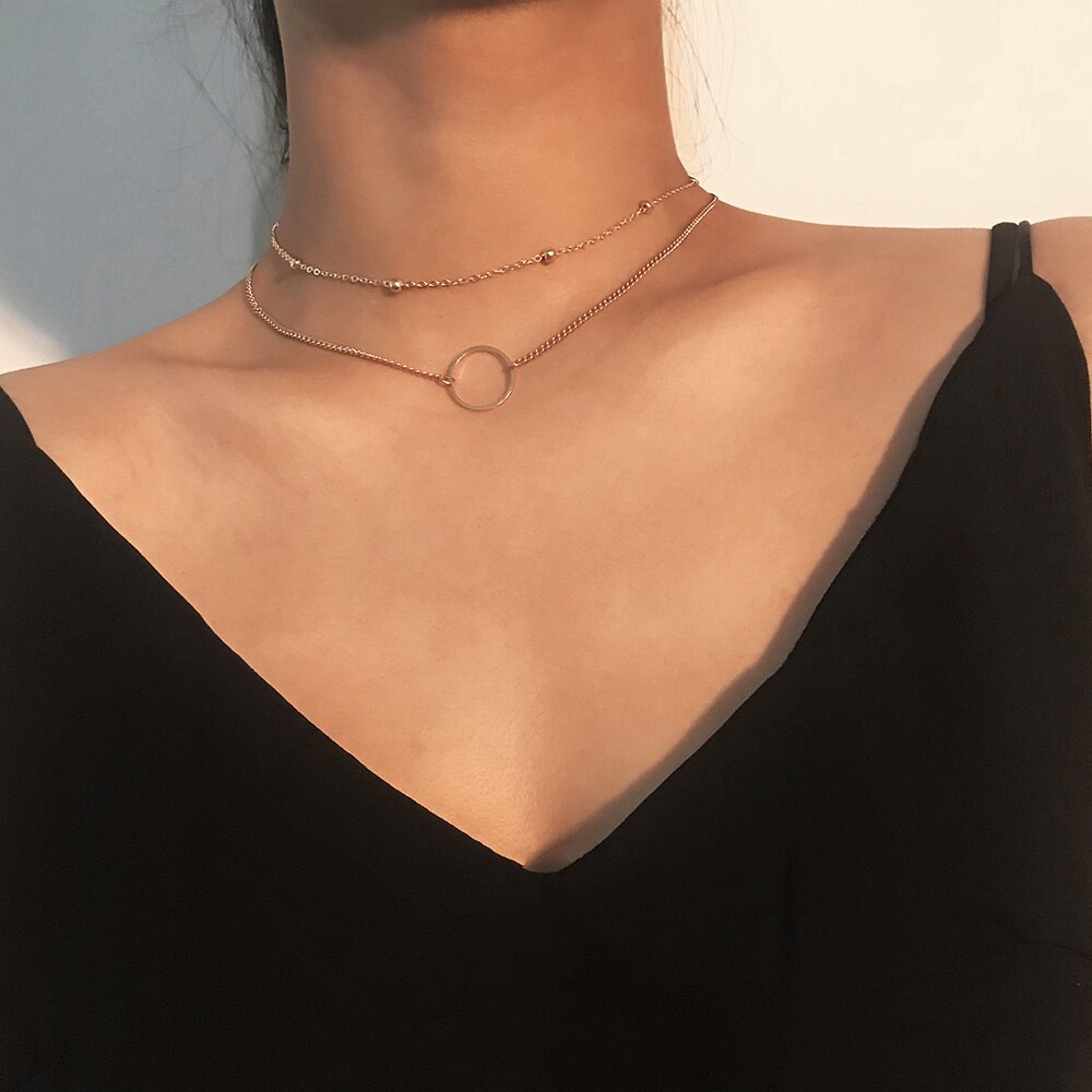 SUMENG Neue Moderne Halsband Halskette Zwei Schichten Runde Halsketten Gold Farbe Halskette Halsband Schmuck Für Frauen