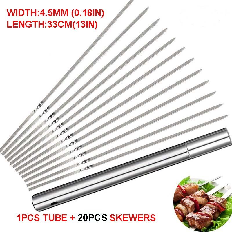 4,5 MM 35CM Flache BBQ Spieß Edelstahl Grill Spieße Wiederverwendbare Nadel Stöcke mit Rohr für Shish kabob Grill Grill
