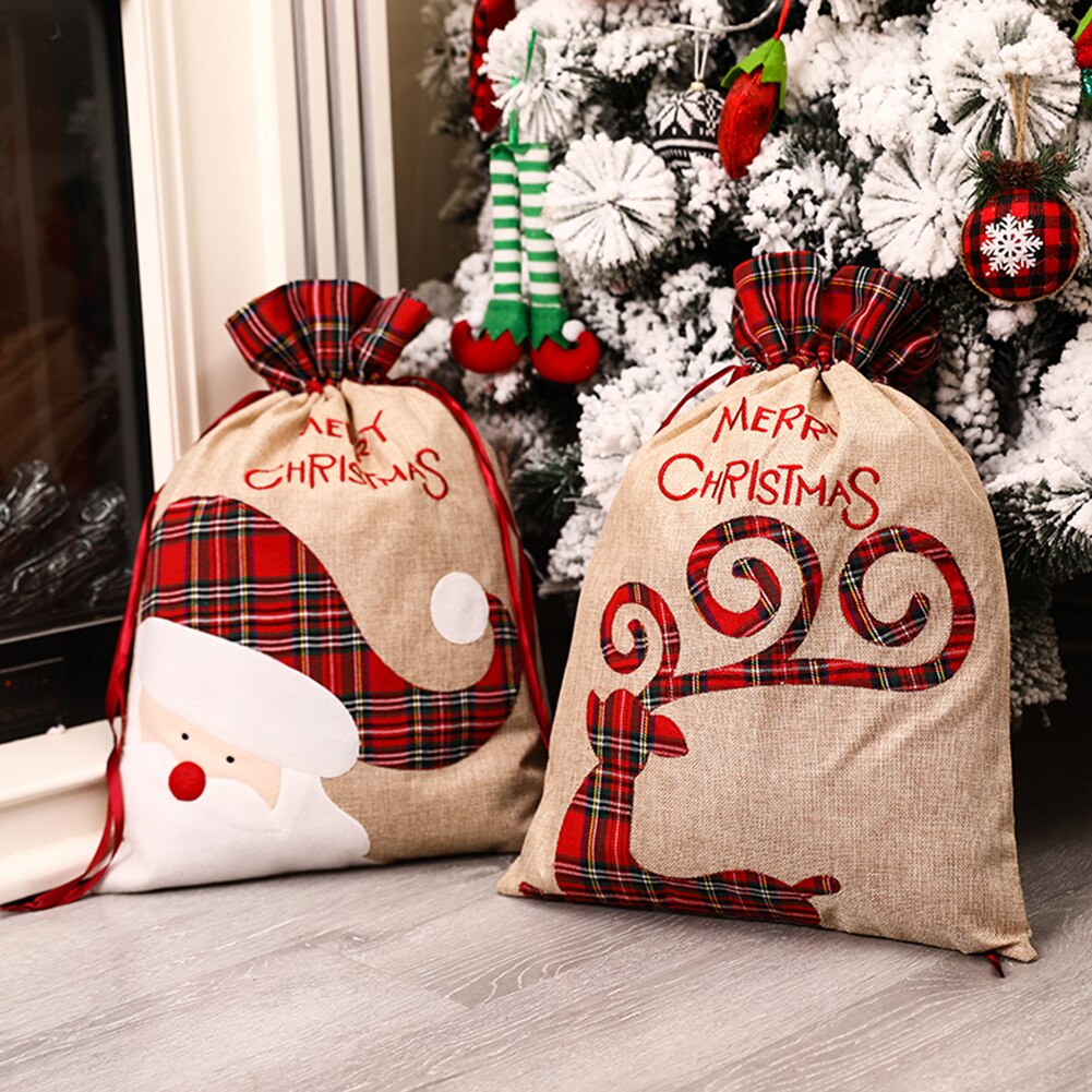 Kordel tasche freundlicher Süssigkeit Tasche Schneemann Hirsch Tasche Weihnachten Lagerung Leinen Sack Backen Cookie Keks Süßigkeiten Tasche