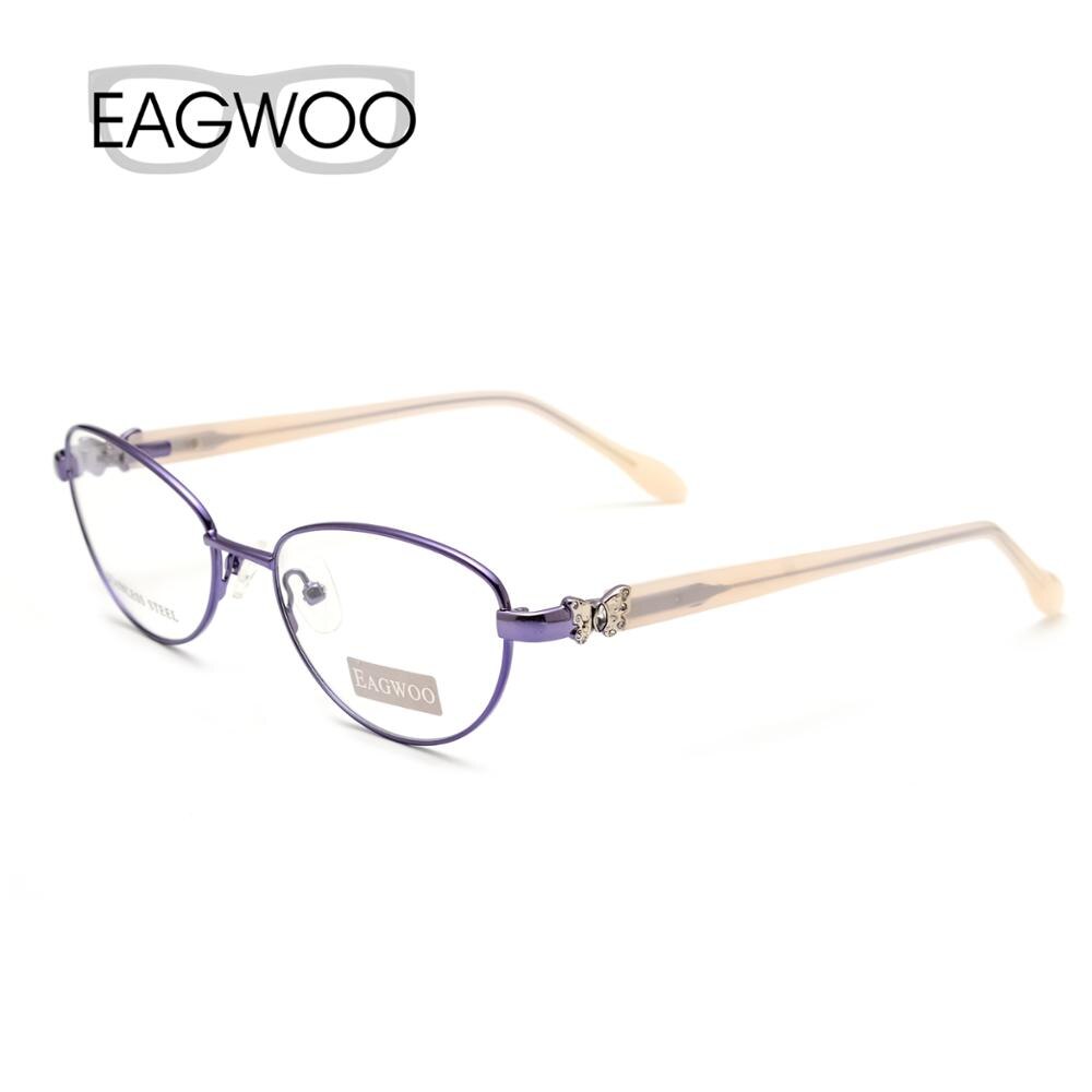 EAGWOO Frauen Katze Auge Gestaltete Diamant Brillen Vollrand Optische Rahmen Rezept Brillen Schmetterling verrotten Tempel 7805