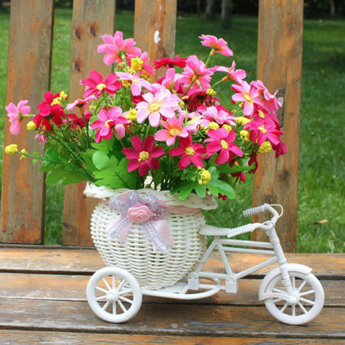 neue Fahrrad Dekorative Blume Korb Neueste Kunststoff Weiß Dreirad Fahrrad Blume Korb Lagerung Party Dekoration Töpfe