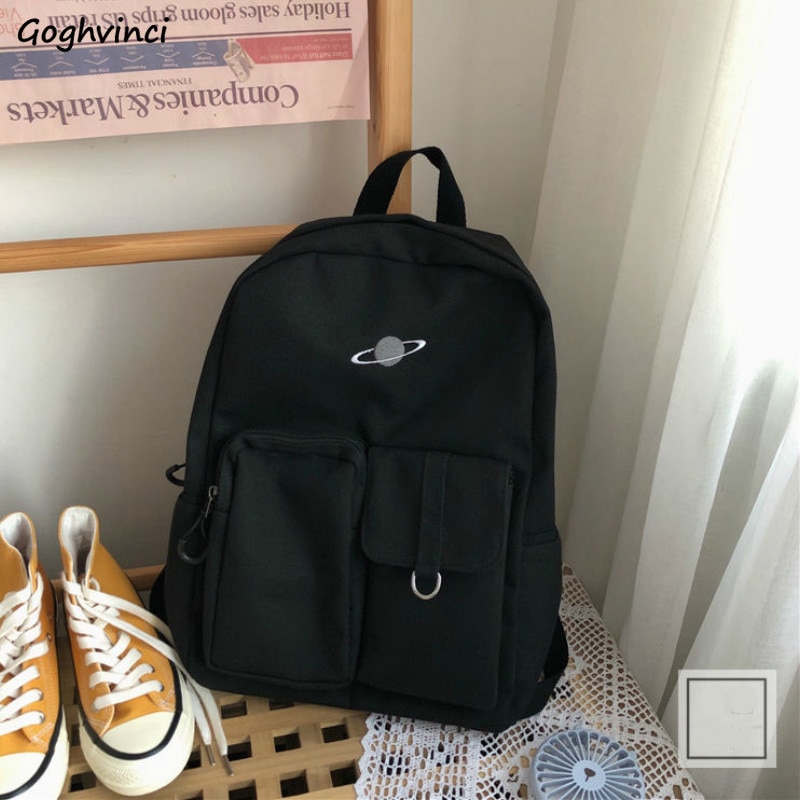 Rucksäcke Frauen Schwarz lässig Einfache Harajuku Schule Buch-Tasche Teenager Mädchen Mochilas Ulzzang Große-kapazität Fracht Sterne