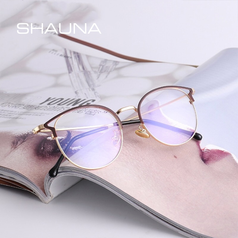 SHAUNA Anti-Blau Licht Metall Katze Auge Brille Rahmen Katze Ohr Optische Rahmen Frauen