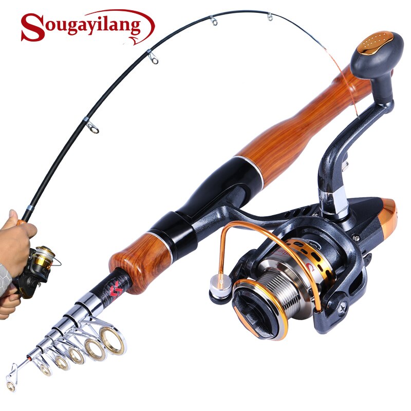 Sougayilang Angelrute und Spule Combo 1,6 m Kohlenstoff Fiber Spinnen Angelrute und 13 + 1 BB Spinnen Karpfen angeln Spule Angeln Bausatz