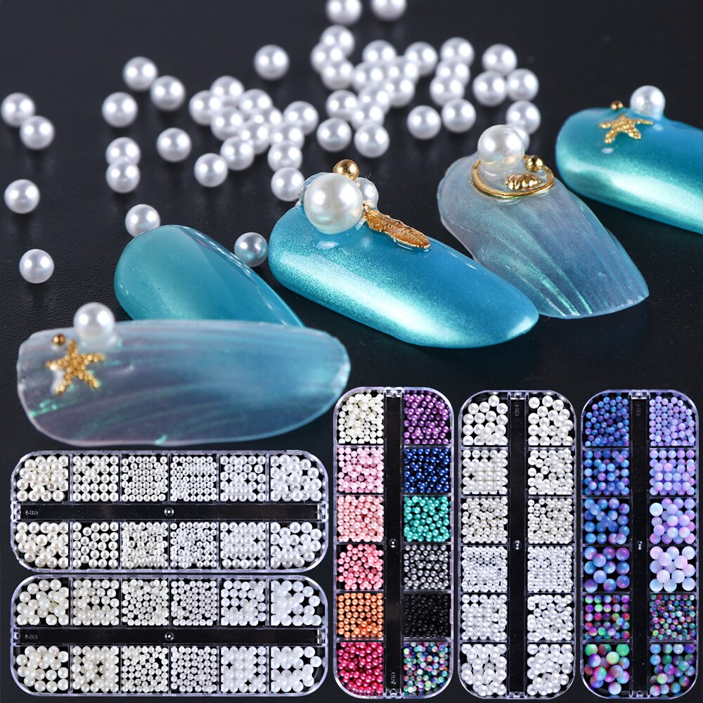 1 fallen Perle Nagel Kunst Dekorationen 3D Reize gemischt Perlen Nieten Beige Gradienten Bunten Strass Steinen NäGel Zubehör Sein785
