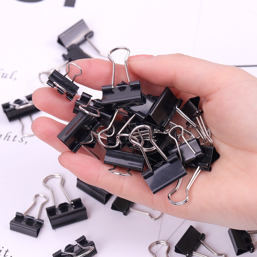 12Stck Metall Bindemittel Clips Schwarz Papier Clip 19/15MM Büro Schule Versorgung Bindung Sicherung Clip Büro Schreibwaren