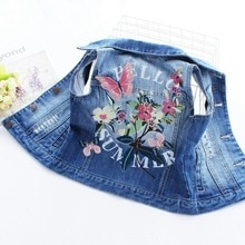 3-10T oben Frühling freundlicher Weste Jeans Jacke Denim Oberbekleidung Blume Gedruckt Kleidung freundlicher Jeans Weste freundlicher Kleidung
