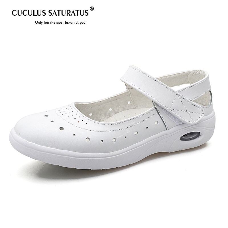 Cuculus Frauen Maria Janes Wohnungen Schuhe Leder Runde Kappe Nicht-Unterhose Gummi Ballett Wohnungen Karriere Krankenschwester Weiß Flache Schuhe sommer 508