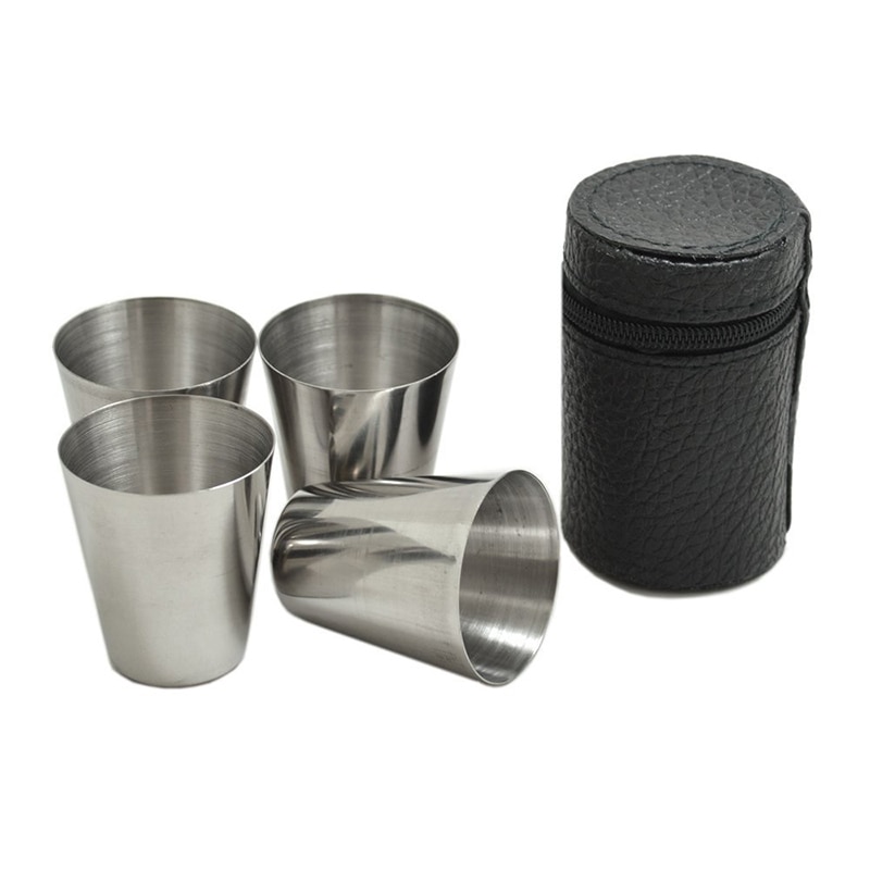 UPORS 4 teile/satz Edelstahl Schuss Glas Tragbare 1/2/2,5/6 UNZEN Wein Tasse mit Leder fallen Mini Tasche Glaskolben Alkohol Tasse Bar einstellen